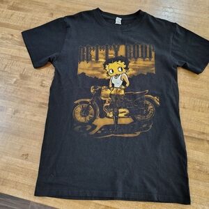 Betty Boop Tough Biker Babe Motorcycle Rider Graphic BlackT-Shirt Brisco Brands